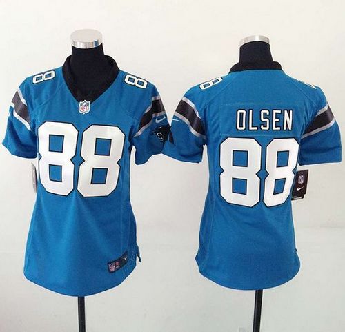 Nike Panthers #88 Greg Olsen Blue Alternate Women's Stitched NFL Elite Jersey - Click Image to Close